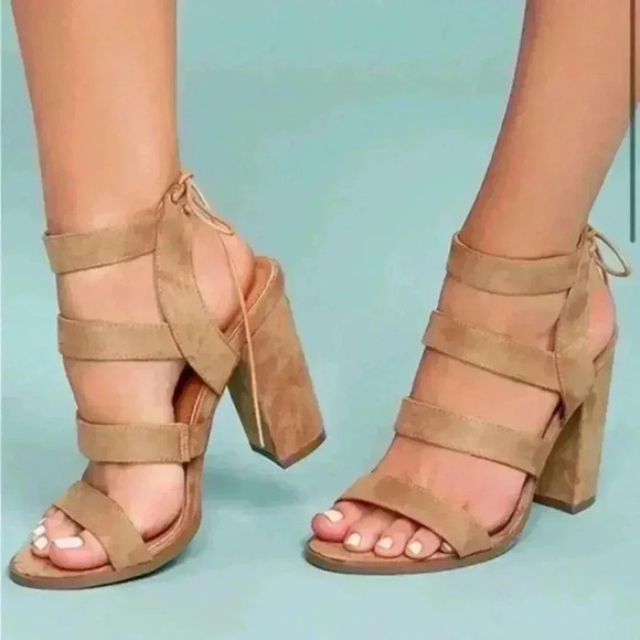 Lulus Shoes - Lulus Sydney Beige Suede High Heel Sandals Women’s Size 8